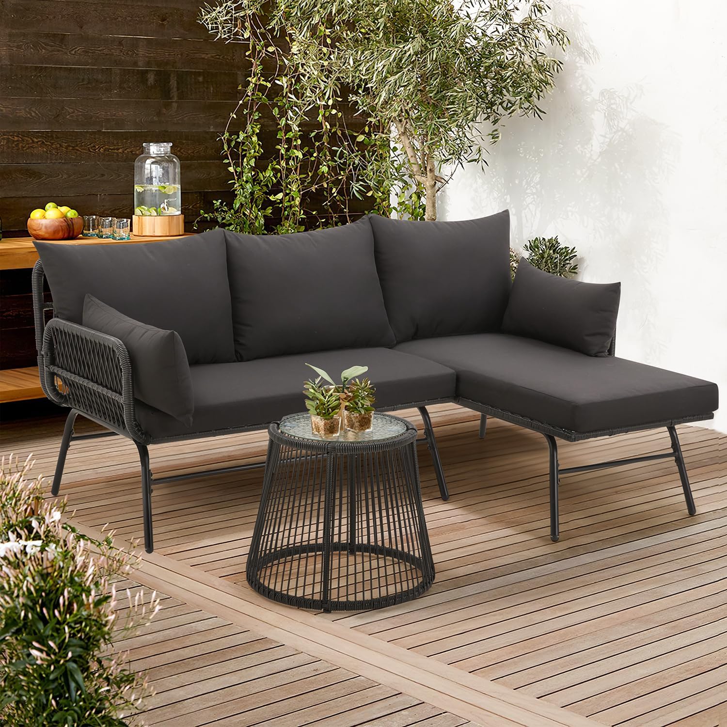 Outdoor Furniture Black - Комплект садовой мебели из ротанга, 3