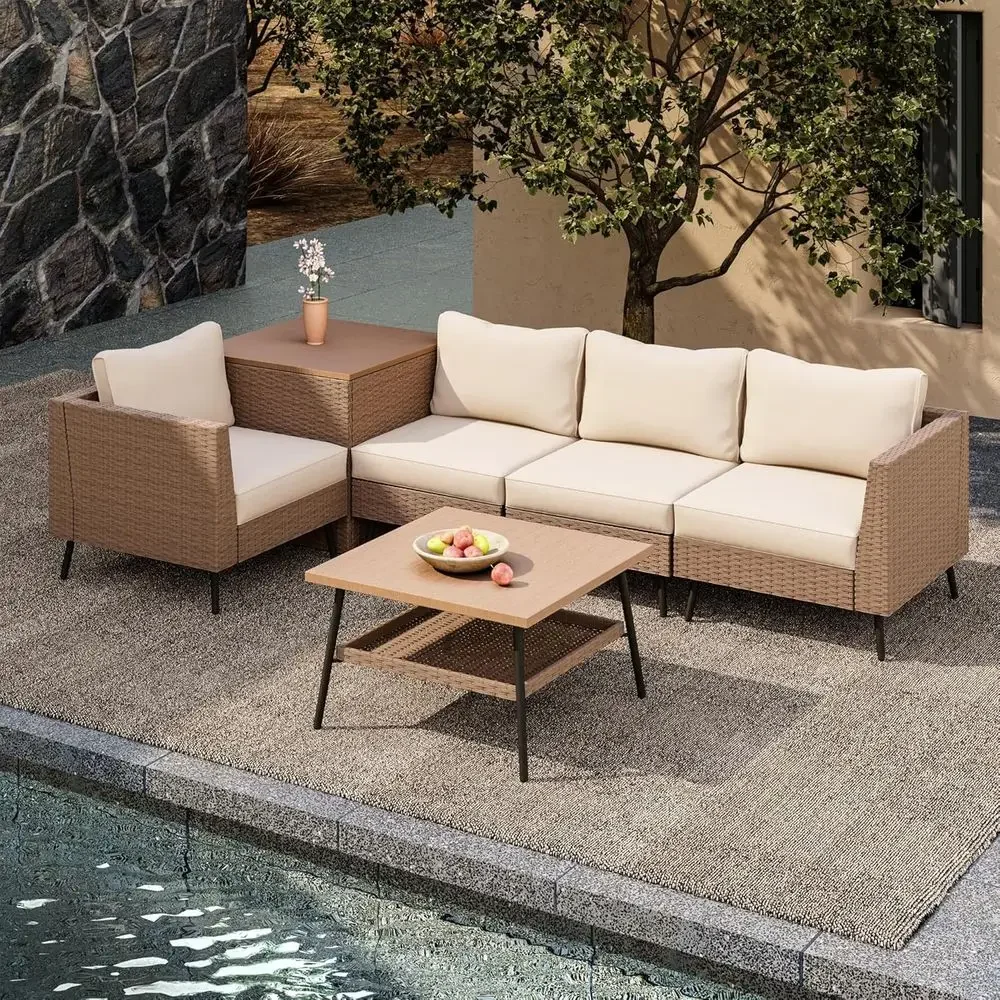 Outdoor Furniture With Storage For Cushions - Комплект садовой мебели из 6 предметов,