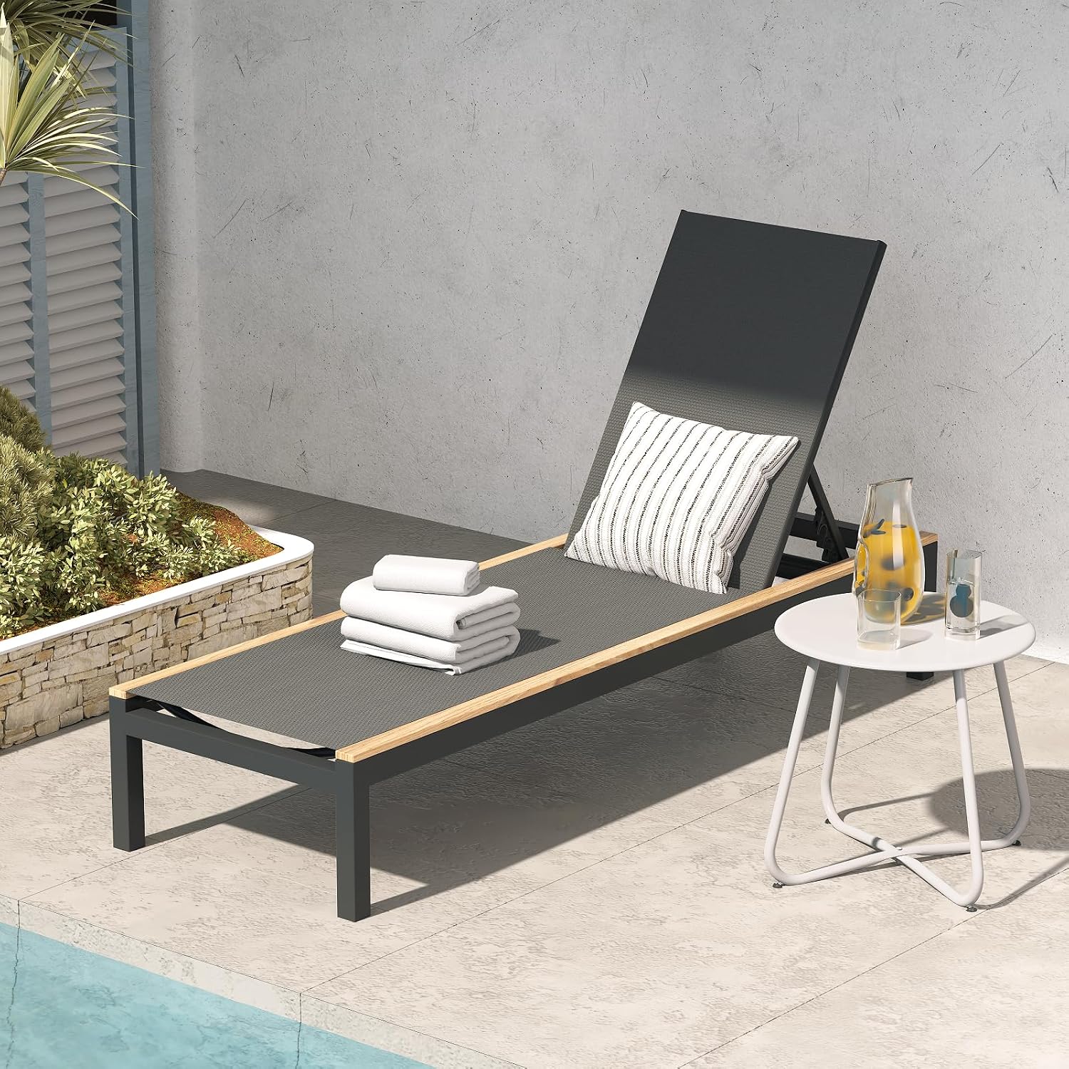 Outdoor Furniture Quick Dry - Экстрадлинный сетчатый шезлонг с колесами, 4
