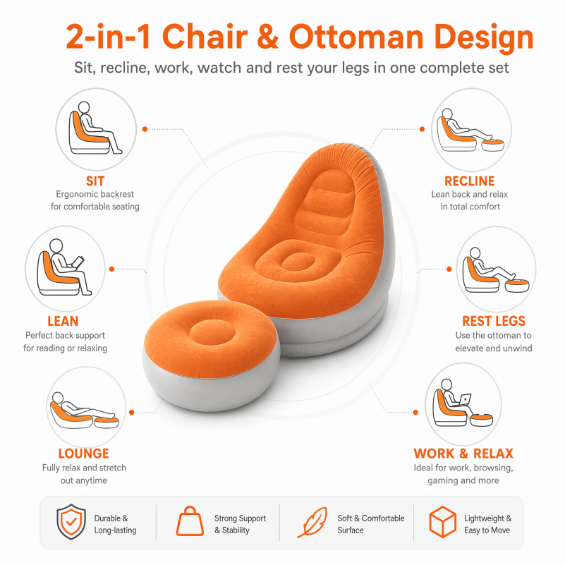 Надувной диван-кресло с пуфом, – обзор и цена Outdoor Furniture European